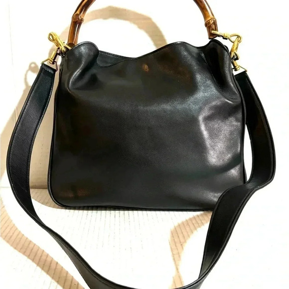 Gucci black leather handbag with bamboo strap - Picture 3 of 12